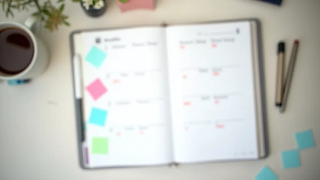 Content calendar planner with sticky notes and scheduled posts written out by hand on desk