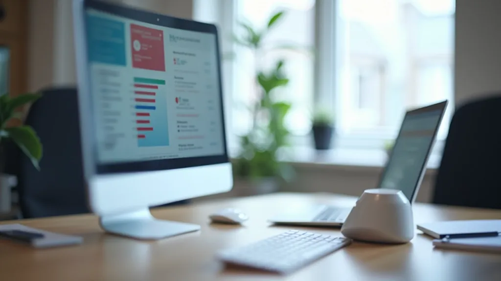 Digital marketing professional reviewing campaign metrics on tablet and desktop computer setup